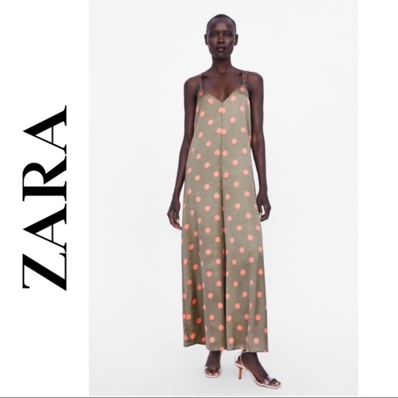 Zara Wide Leg Polka Dot Satin Jumpsuit - Picture 1 of 10